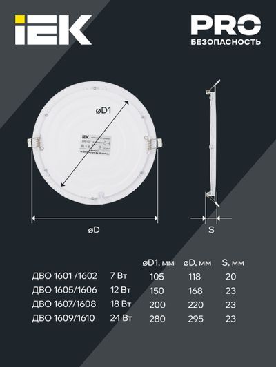 Светильник ДВО 1605 белый круг LED 12Вт 4000K IP20 IEK