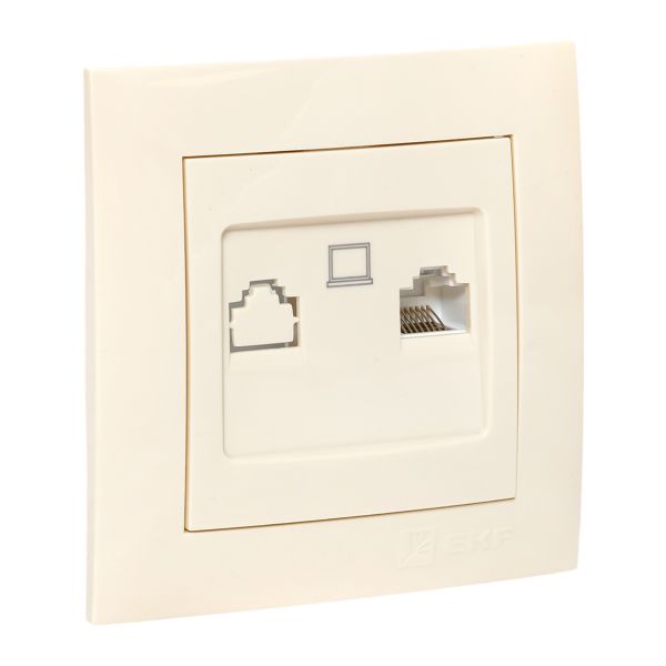 Валенсия розетка компьютерная RJ-45 1-местная кремовая EKF