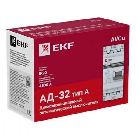 Автоматический выключатель дифференциального тока АД-32 1P+N 50А характеристика C 30мА тип A электронный 4,5кА PROXIMA EKF