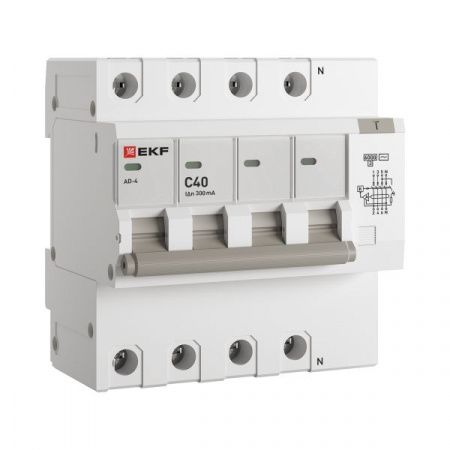 Дифференциальный автомат АД-4 40А/300мА (хар. C, AC, электронный, защита 270В) 6кА EKF PROxima