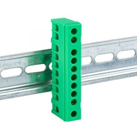 Шина "0" PE (6x9мм) 10 отверстий латунь зеленый изолированный корпус на DIN-рейку EKF PROxima