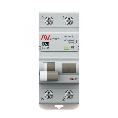Выключатель автоматический дифференциального тока 2п (1P+N) D 20А 300мА тип A 10кА DVA-10 AVERES EKF