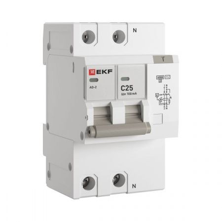 Дифференциальный автомат АД-2 25А/100мА (хар. C, AC, электронный, защита 270В) 6кА EKF PROxima