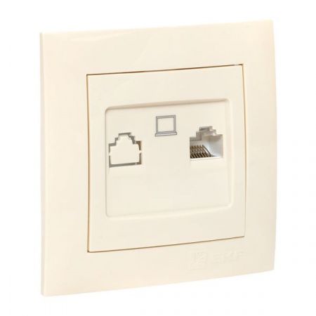 Валенсия розетка компьютерная RJ-45 1-местная кремовая EKF